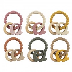 Baby Teether Silicone Bracelet BPA Free Cute Animal Silicone Pendant Wood Ring Teething Rattle for Baby Accessories Toys